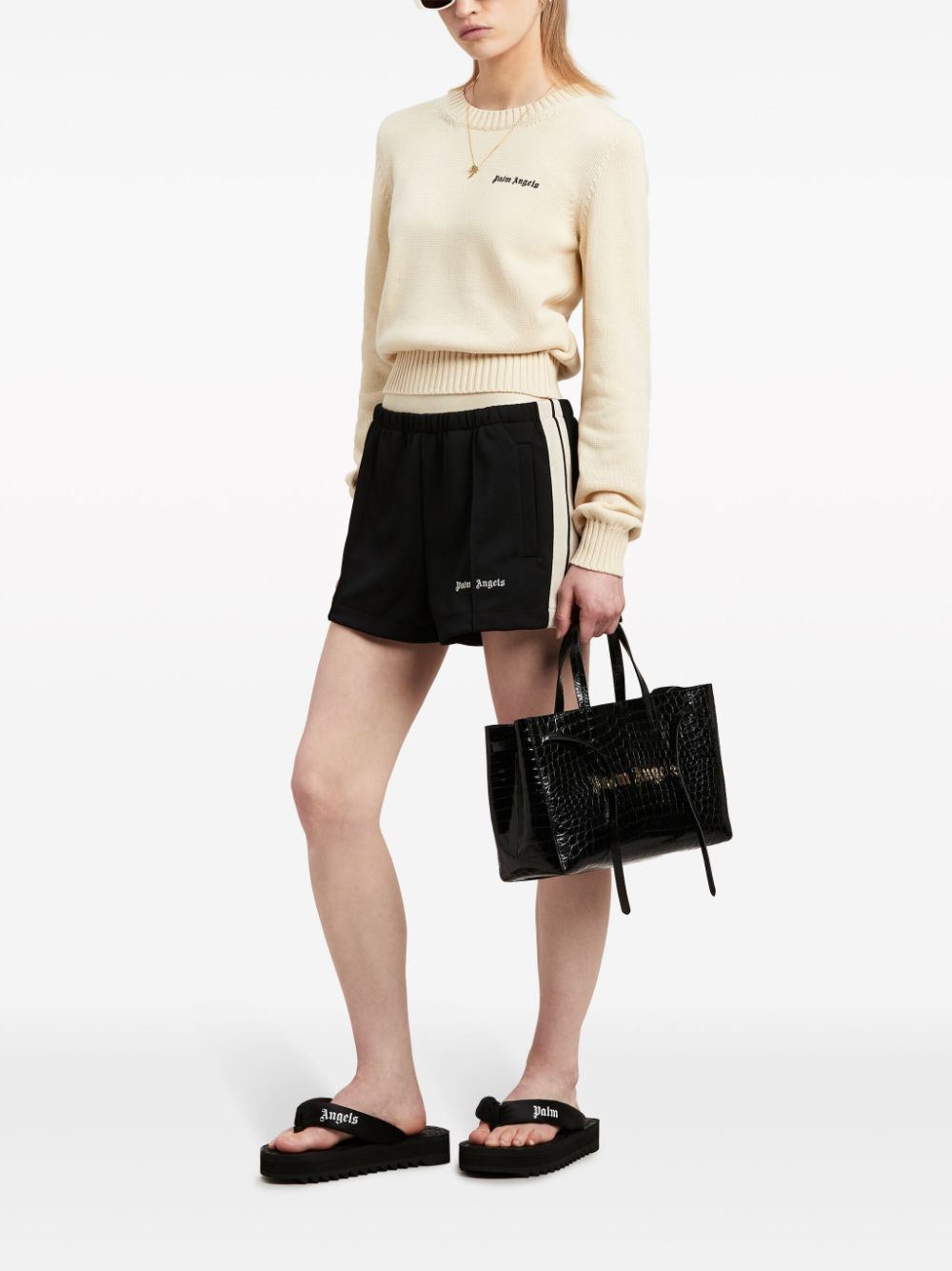 Shop Palm Angels Side-stripe Track Shorts In Black