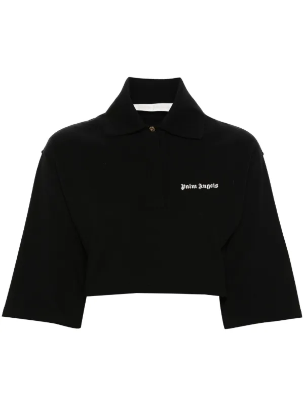 Tシャツ・カットソー Palm Angels CURVED LOGO POLO SS (PMGB012S25FAB003 1003) Curved Logo polo shirt in BLACK - OFF WHITE for Men | Palm