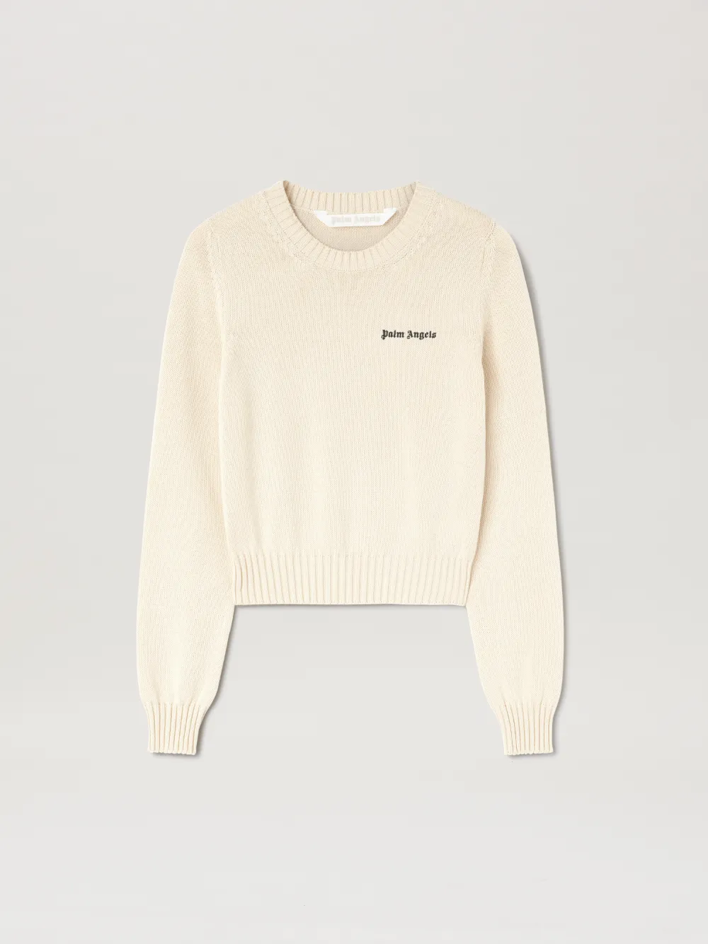 Palm Angels Cream White Crewneck Sweater With Embroidered Logo In Neutrals