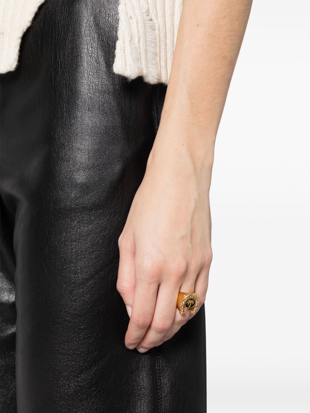 Shop Palm Angels Horseshoe Rhinestone-embellished Ring In Gold