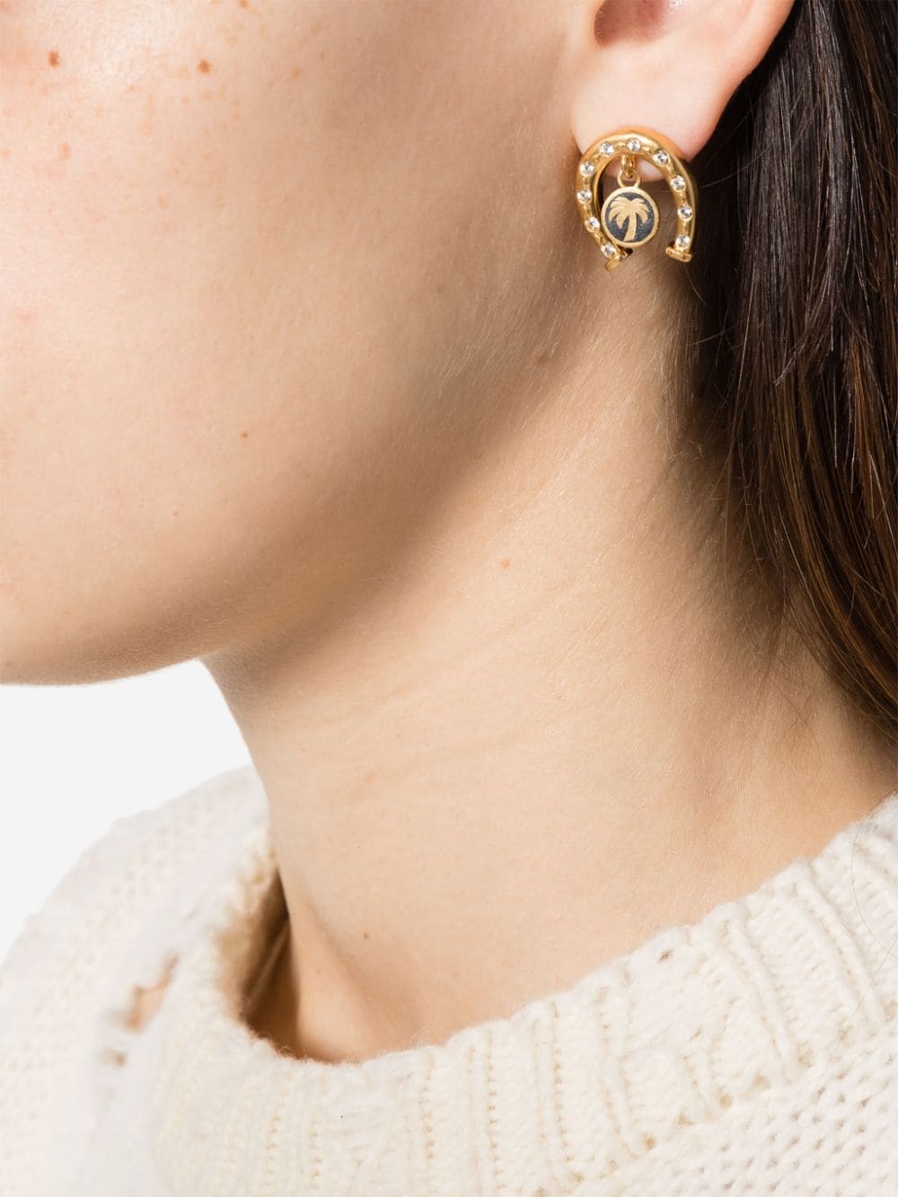 Shop Palm Angels Horseshoe Crystal-embellished Earrings In Gold