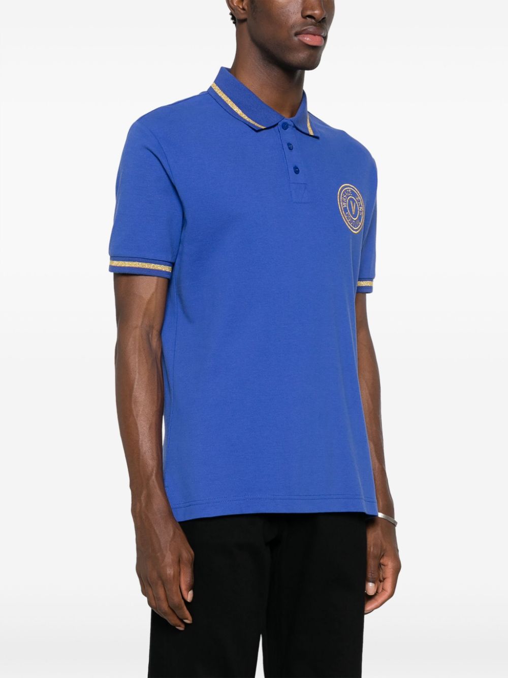 Shop Versace Jeans Couture Logo-embroidered Polo Shirt In Blue