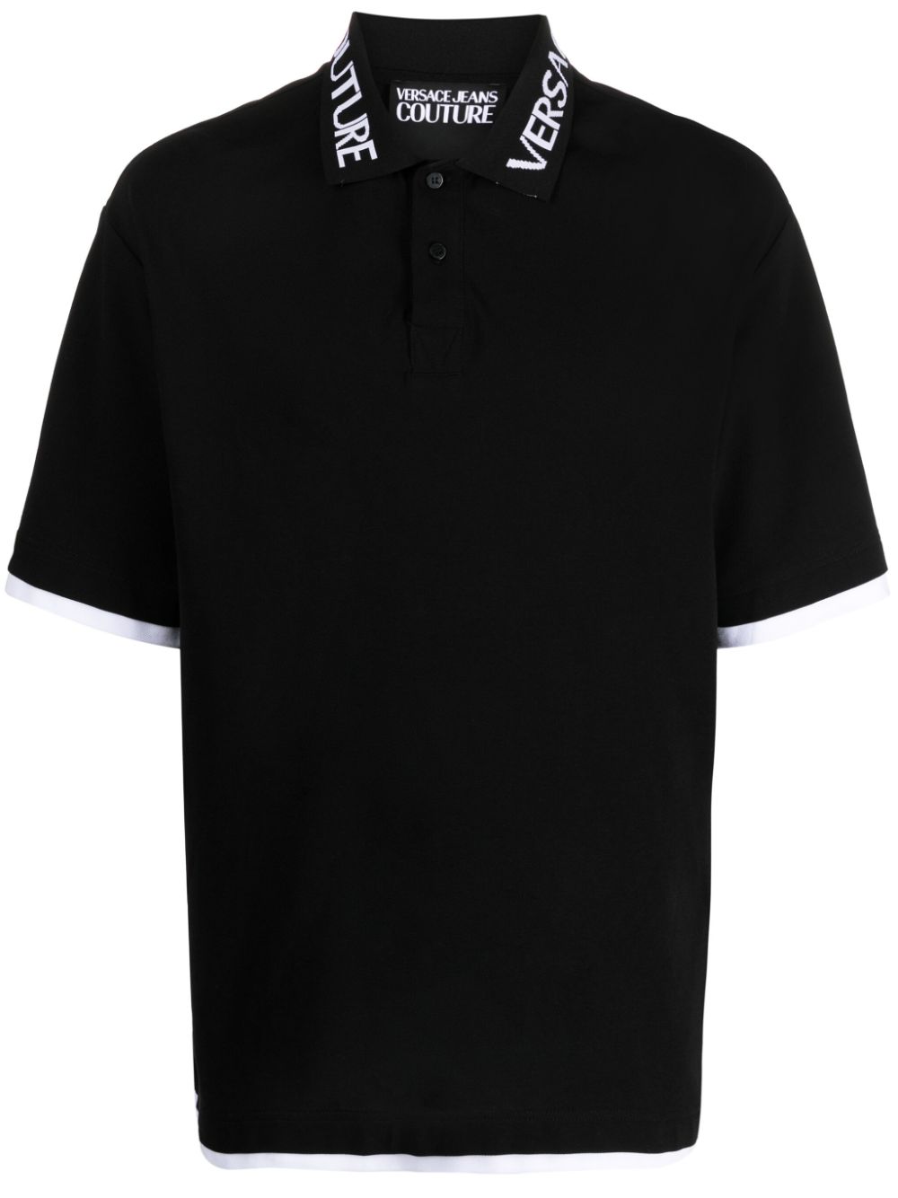 Shop Versace Jeans Couture Logo-intarsia Cotton Polo Shirt In Black