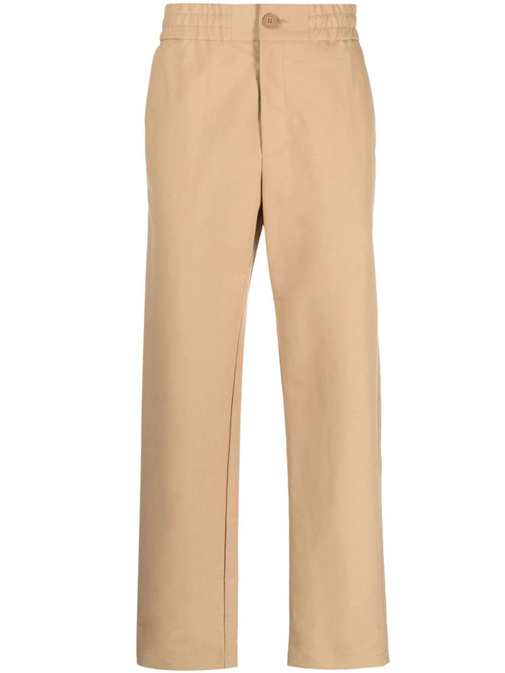 Versace Jeans Couture Logo-patch Straight-leg Trousers In Neutrals