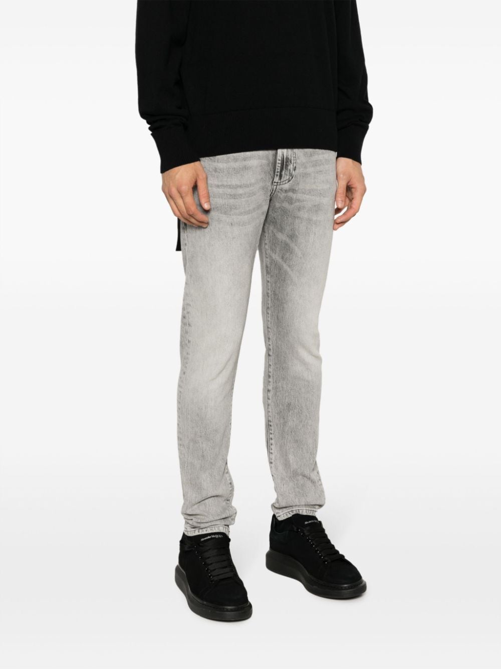 Shop Versace Jeans Couture Whiskering-effect Straight-leg Jeans In Grey