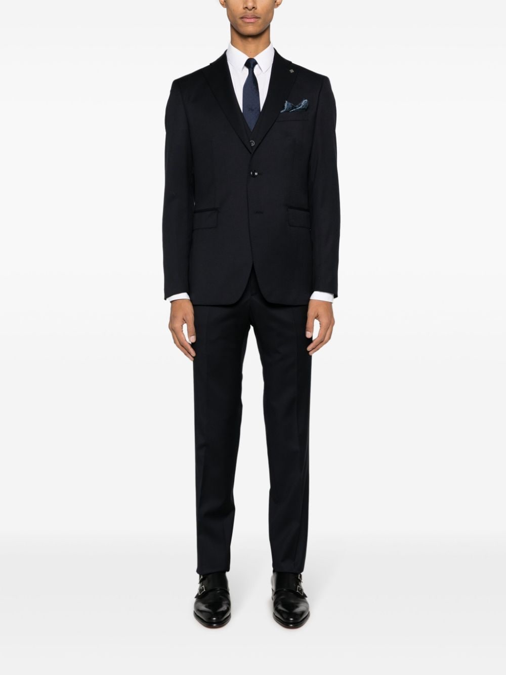 Shop Tagliatore Logo-appliqué Virgin Wool Single-breasted Suit In Blau