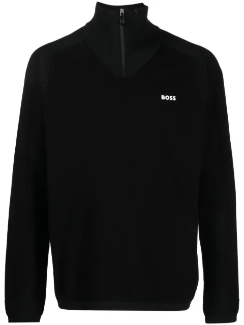 BOSS logo-appliqué half-zip jumper