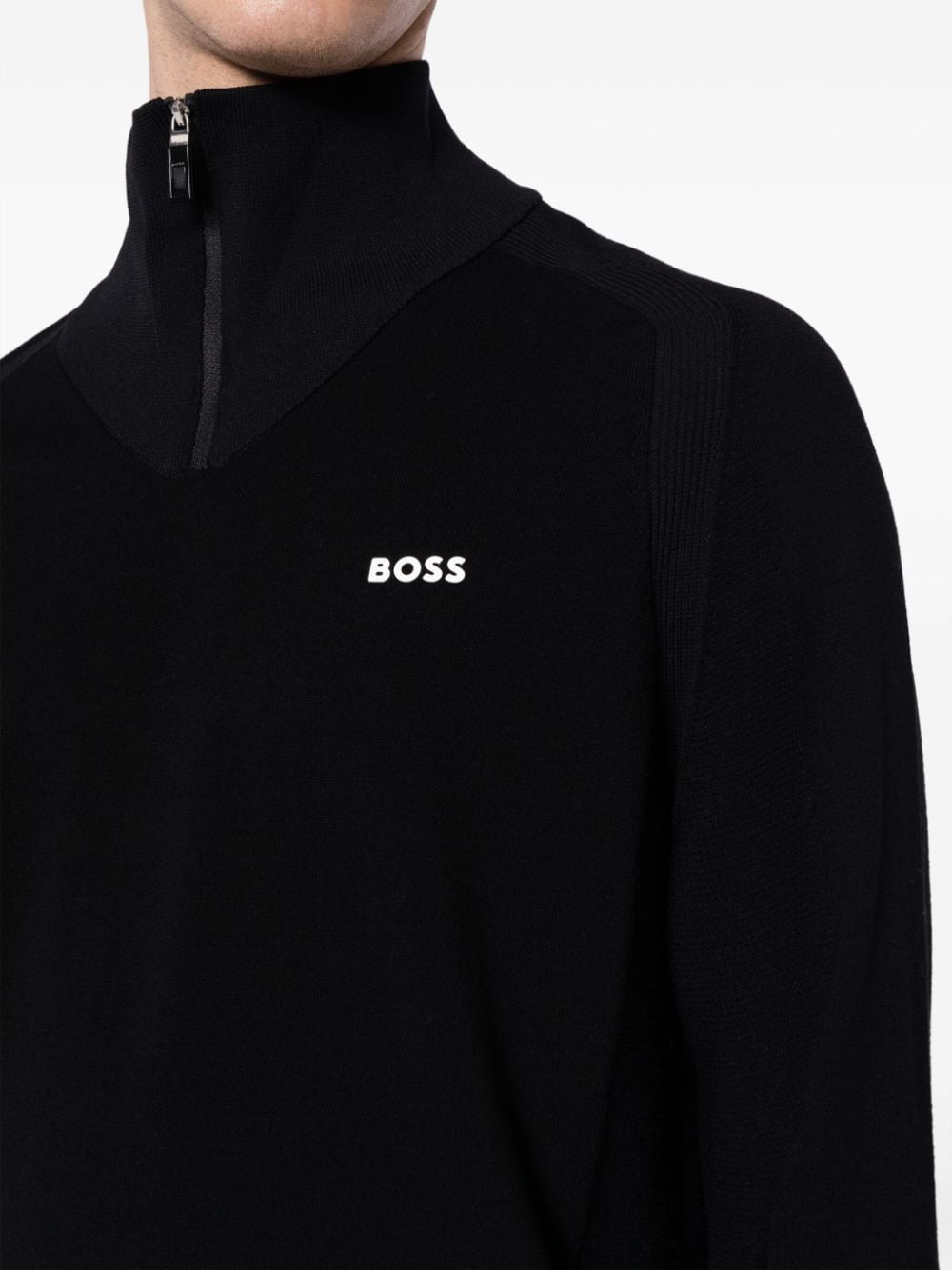 Shop Hugo Boss Logo-appliqué Half-zip Jumper In Black