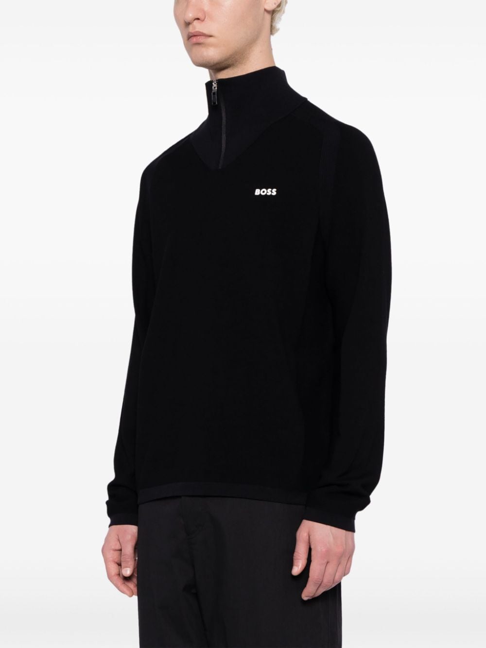 Shop Hugo Boss Logo-appliqué Half-zip Jumper In Black