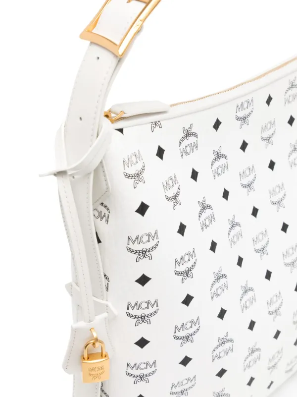 MCM Large Aren Visetos print Leather Shoulder Bag White FARFETCH BH