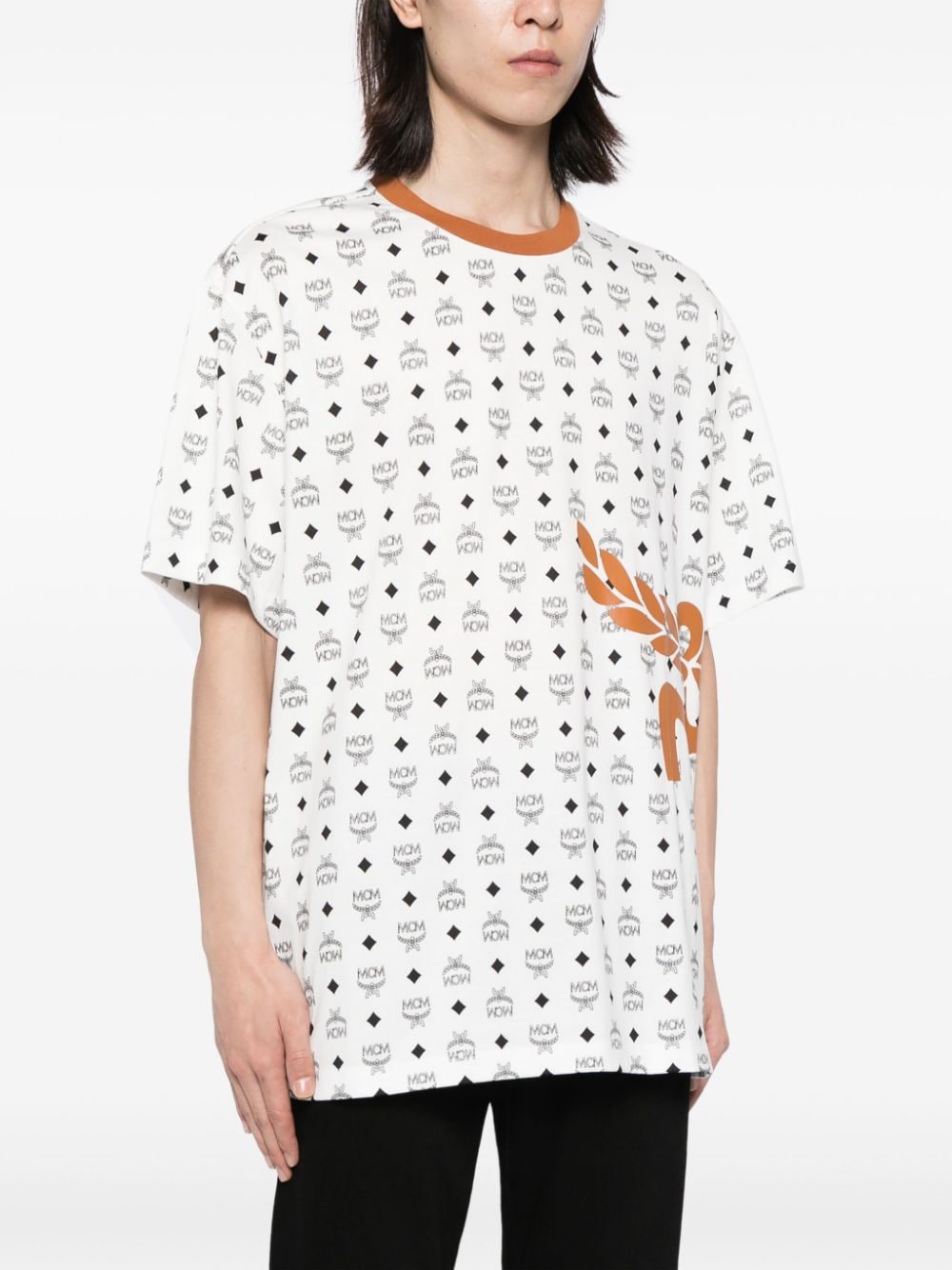 Shop Mcm Mega Laurel Monogram-print Organic-cotton T-shirt In White