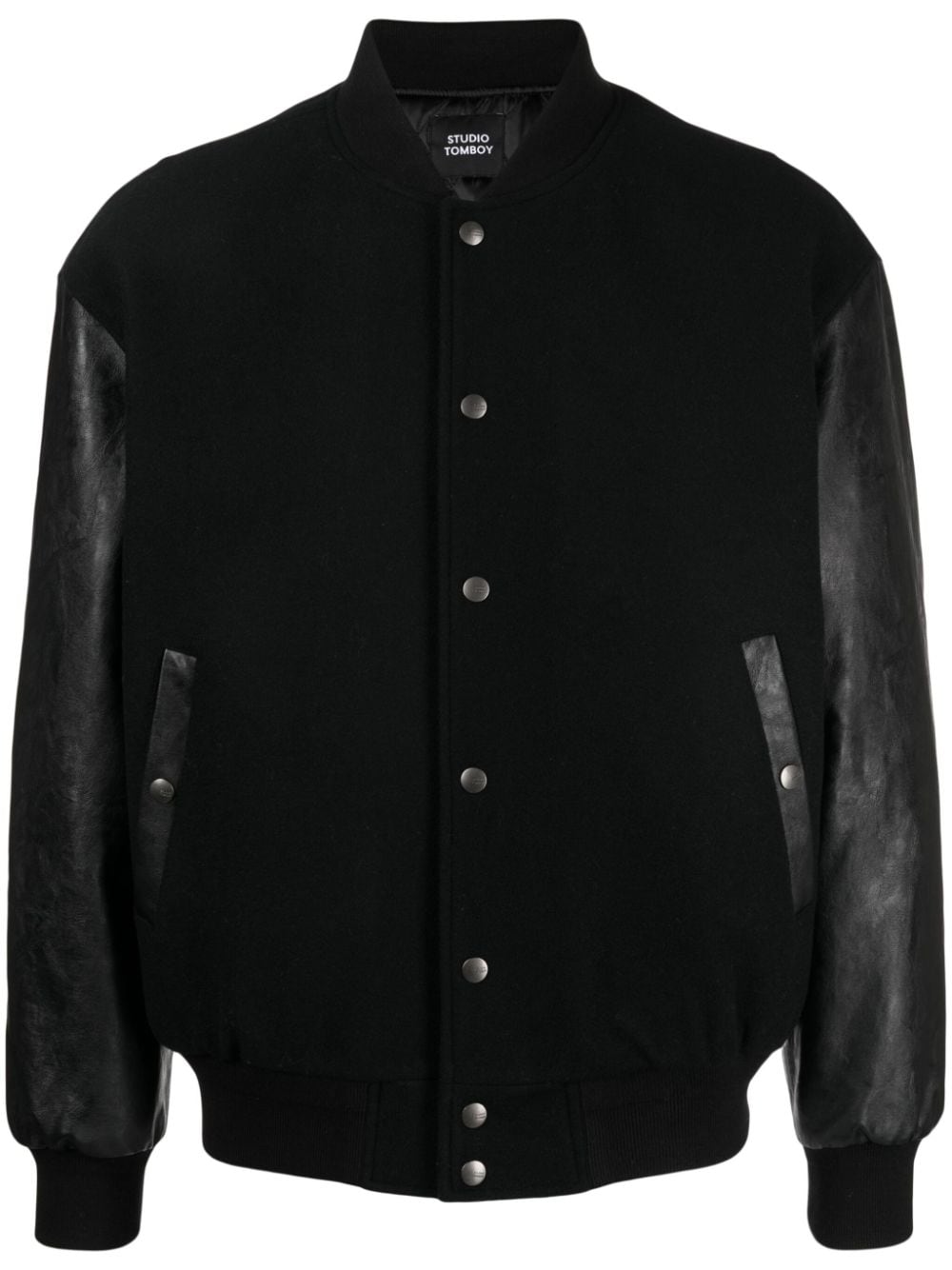 Studio Tomboy Baseball-collar Wool-blend Bomber Jacket In Black