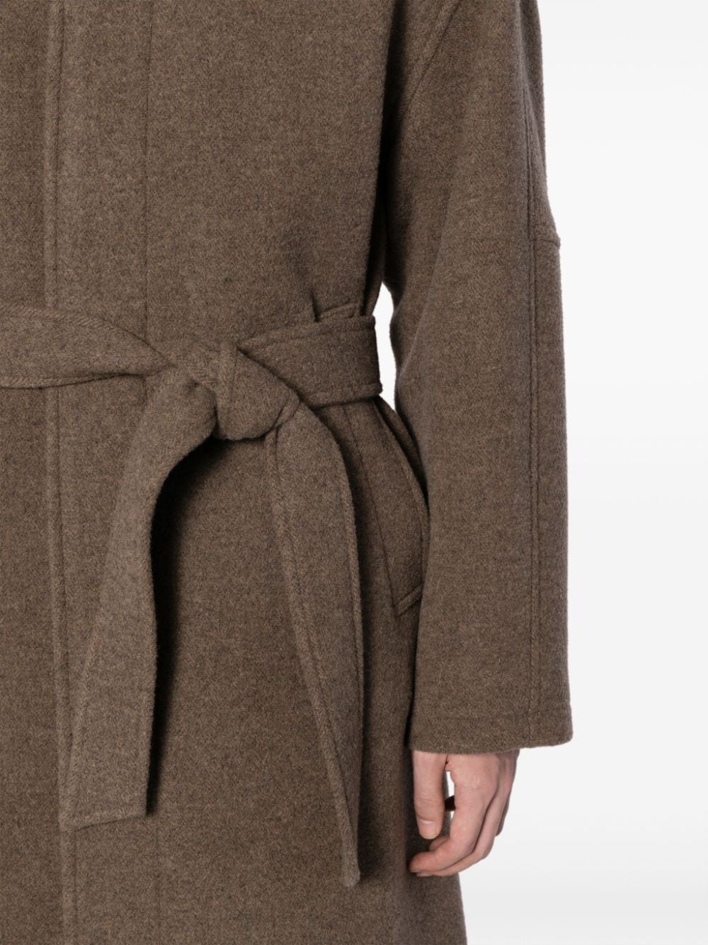 Shop Studio Tomboy Belted-waist Single-breasted Coat In Brown