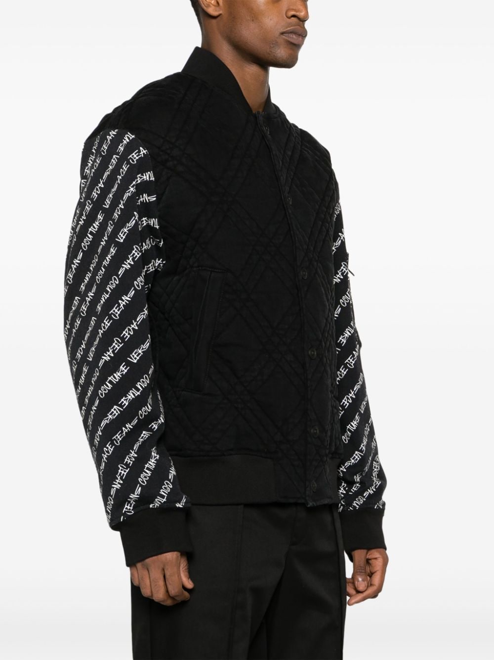 Shop Versace Jeans Couture Contrast-sleeve Quilted Bomber Jacket In Black