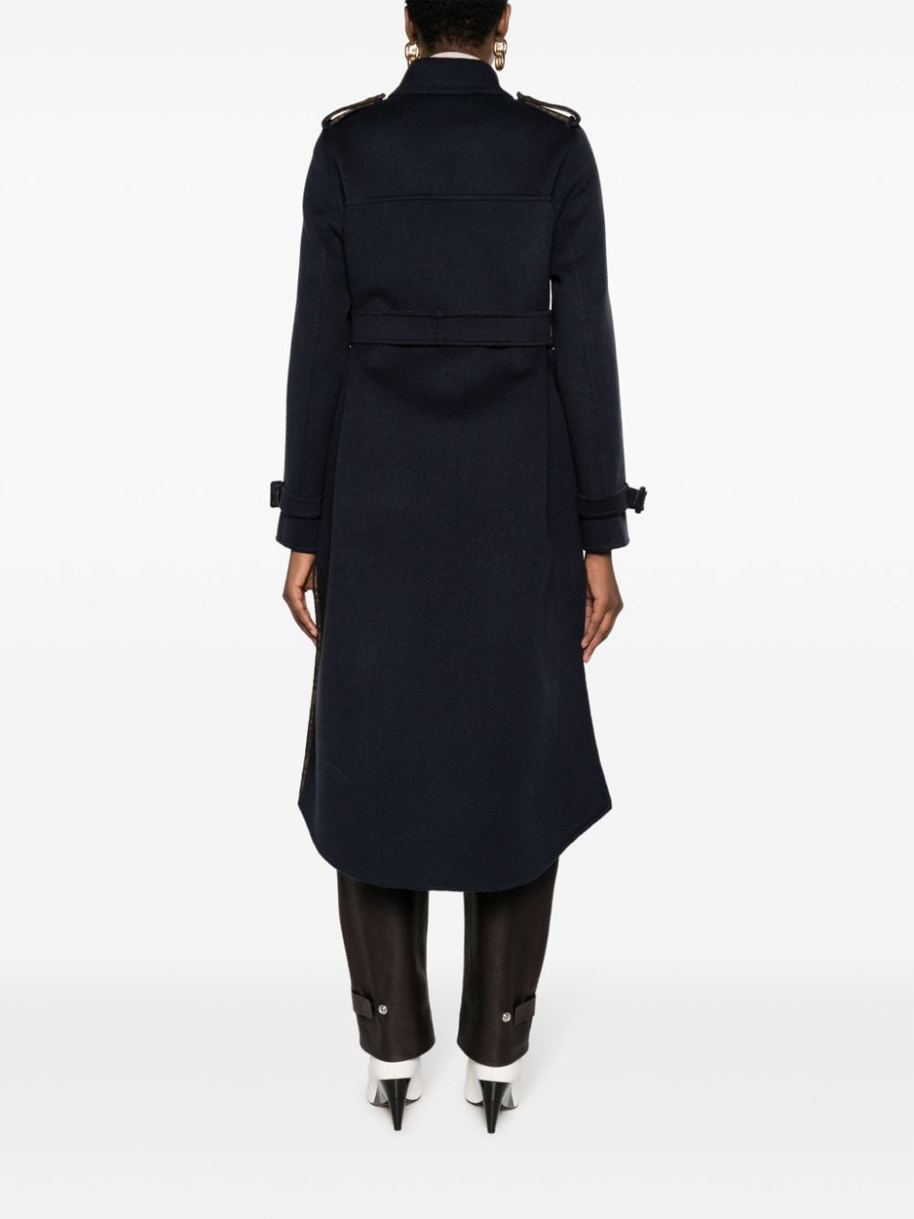 Shop Fendi Belted Virgin Wool Coat In Blue