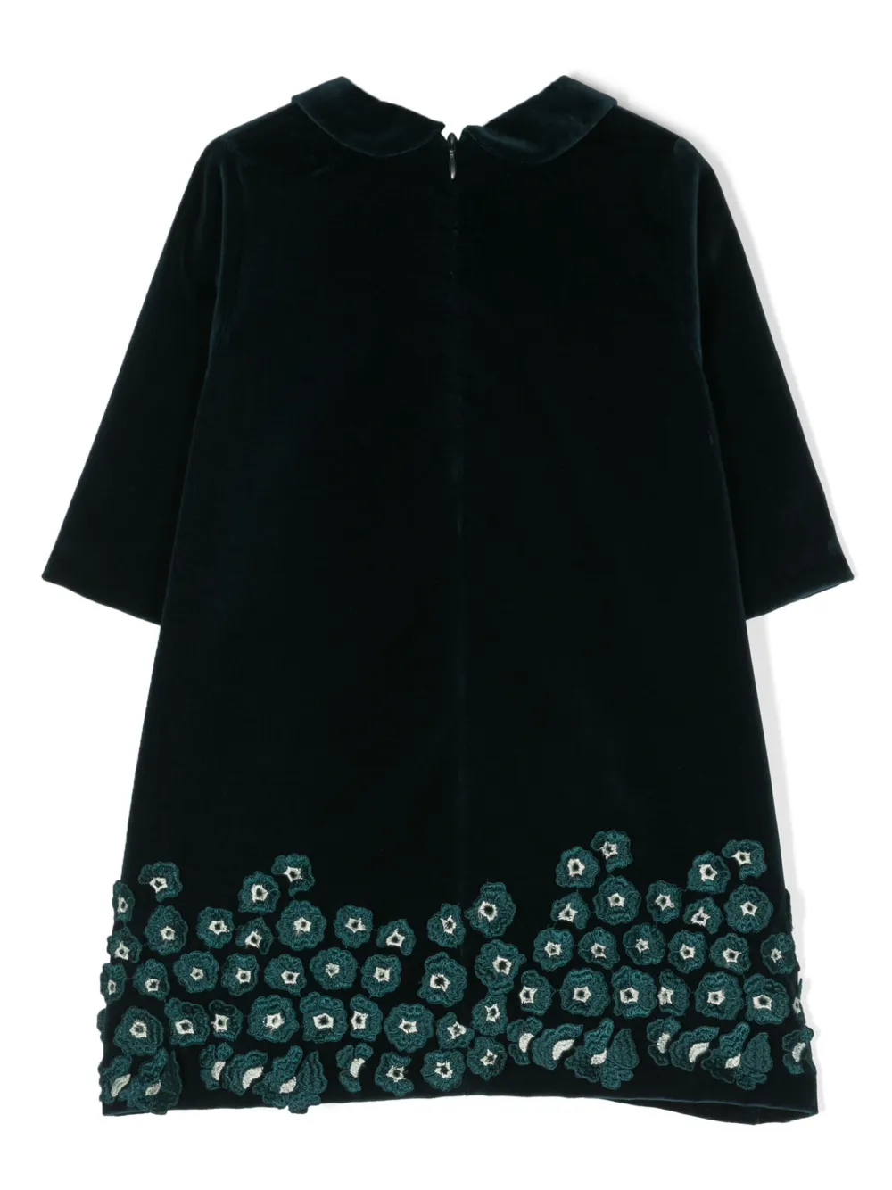 Shop Jesurum Baby Floral-embroidered Velvet Dress In Green