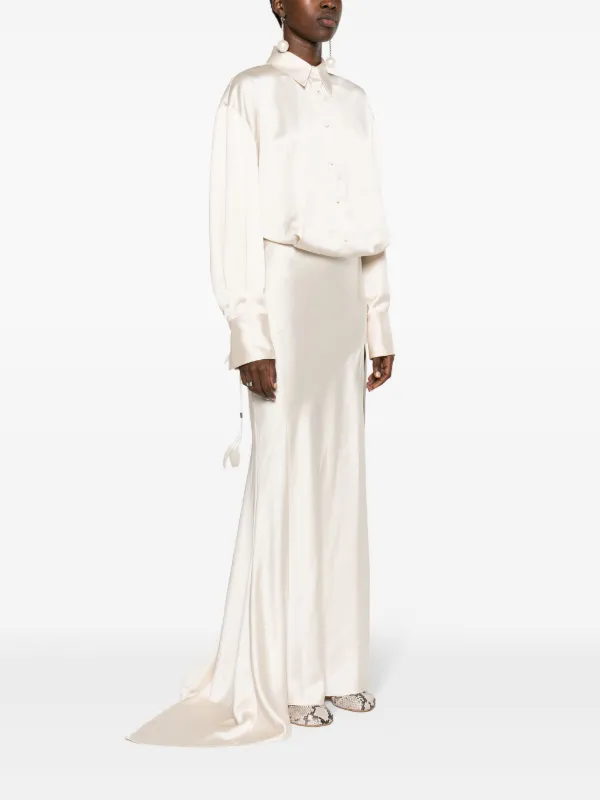 The Attico long-sleeve Satin Gown | Neutrals | FARFETCH