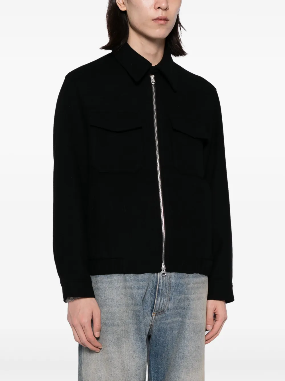 Shop Studio Tomboy Straight-point Collar Zip-up Bomber Jacket In Black