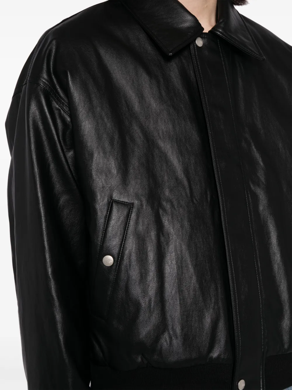 Studio Tomboy Straight-point Collar Faux-leather Bomber Jacket In