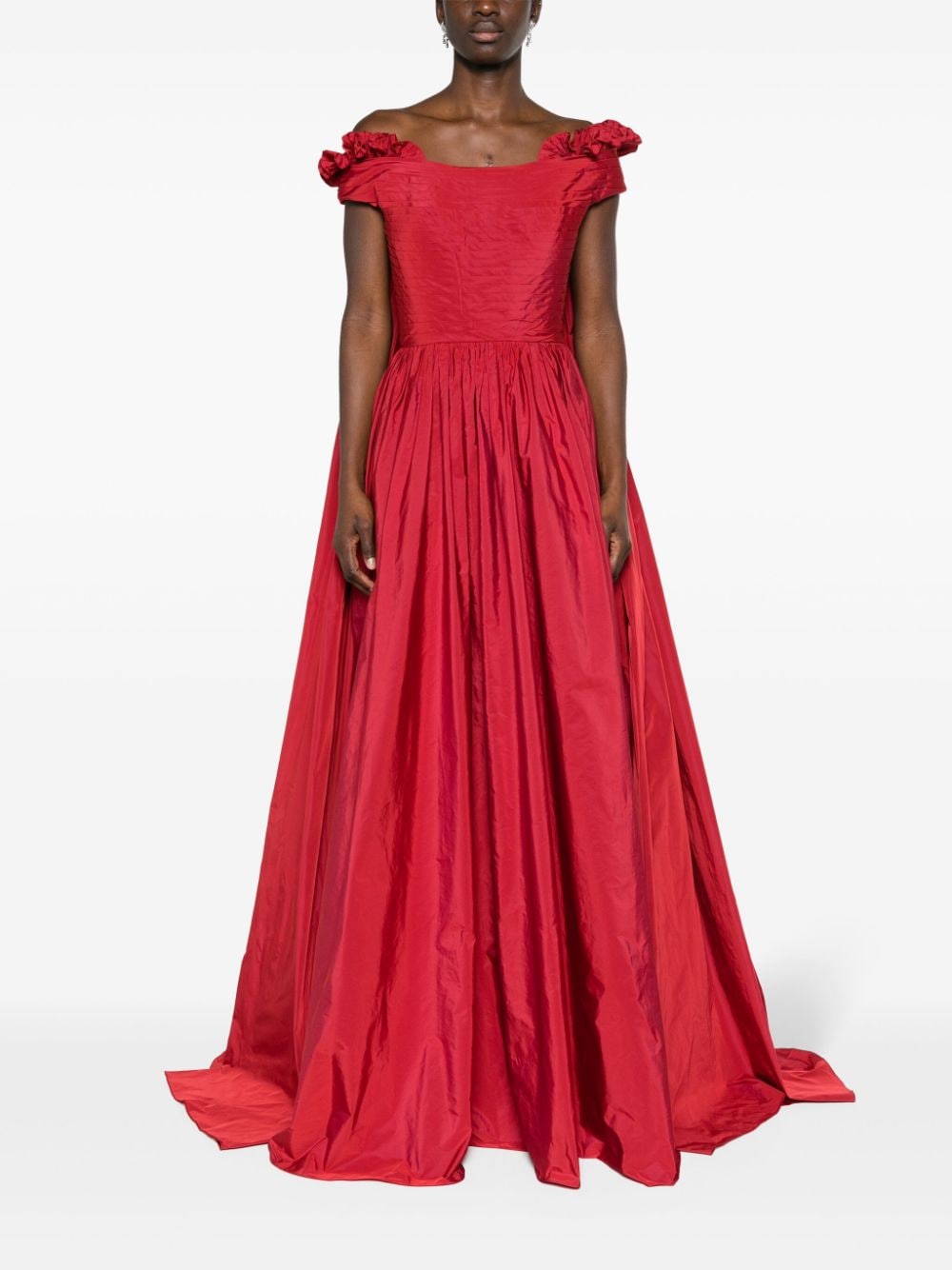 Shop Elie Saab Cape-effect Taffeta Gown In Red