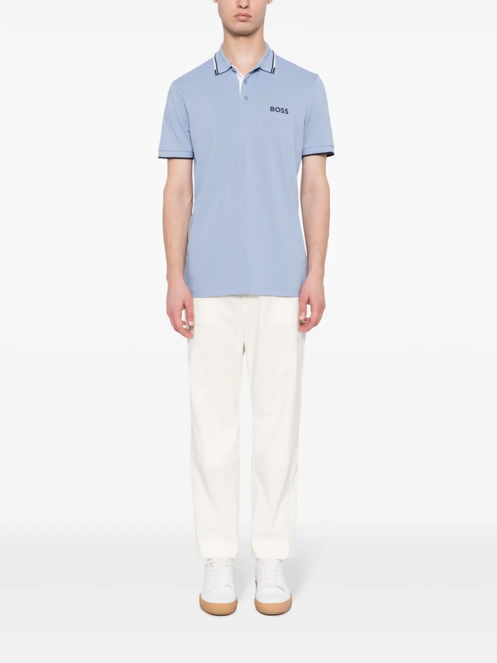 BOSS Poloshirt met contrasterende afwerking en logo - Blauw