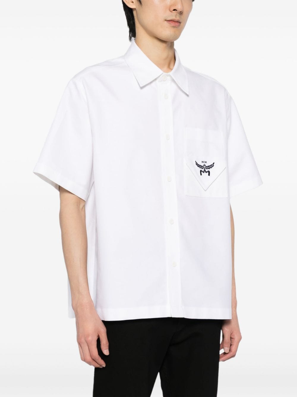 Shop Mcm Logo-embroidered Cotton Shirt In White