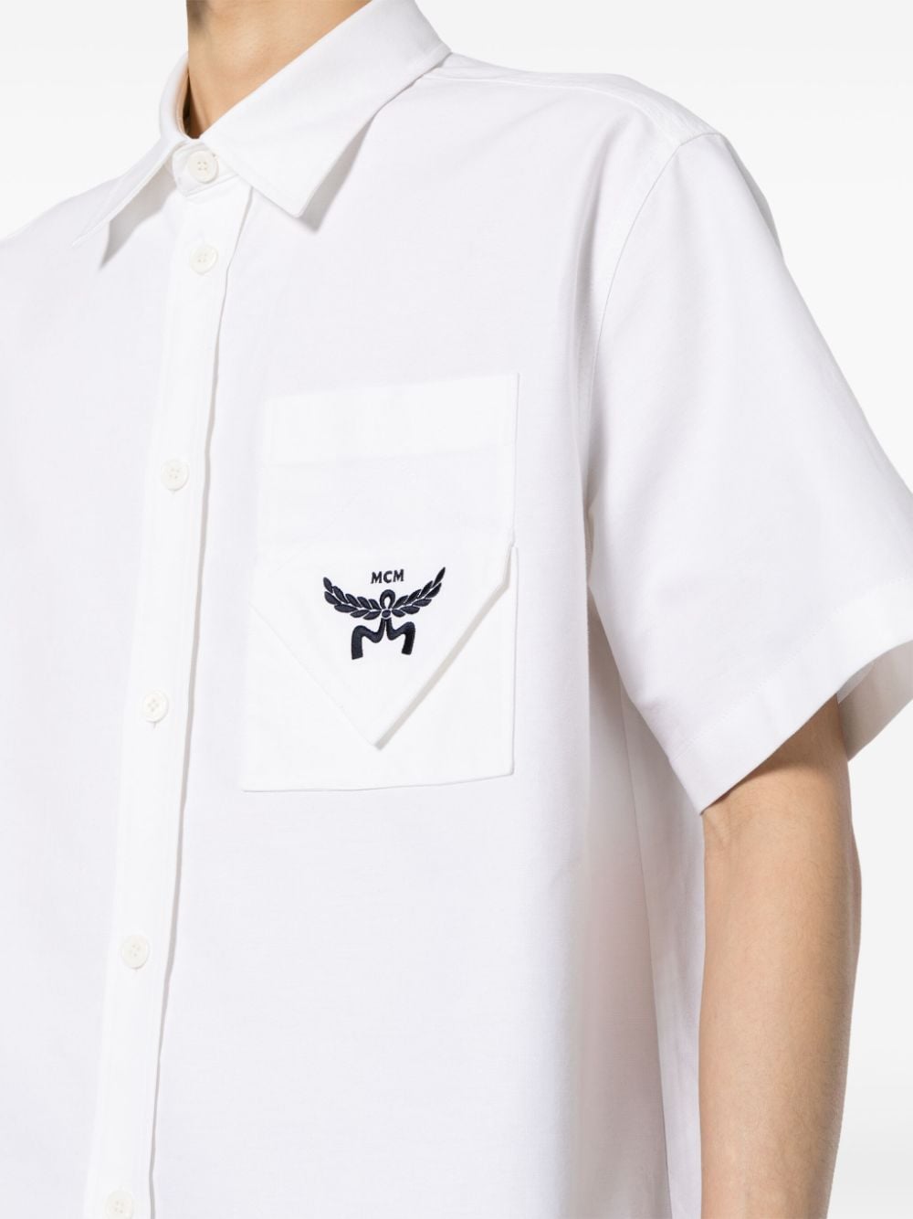 Shop Mcm Logo-embroidered Cotton Shirt In White