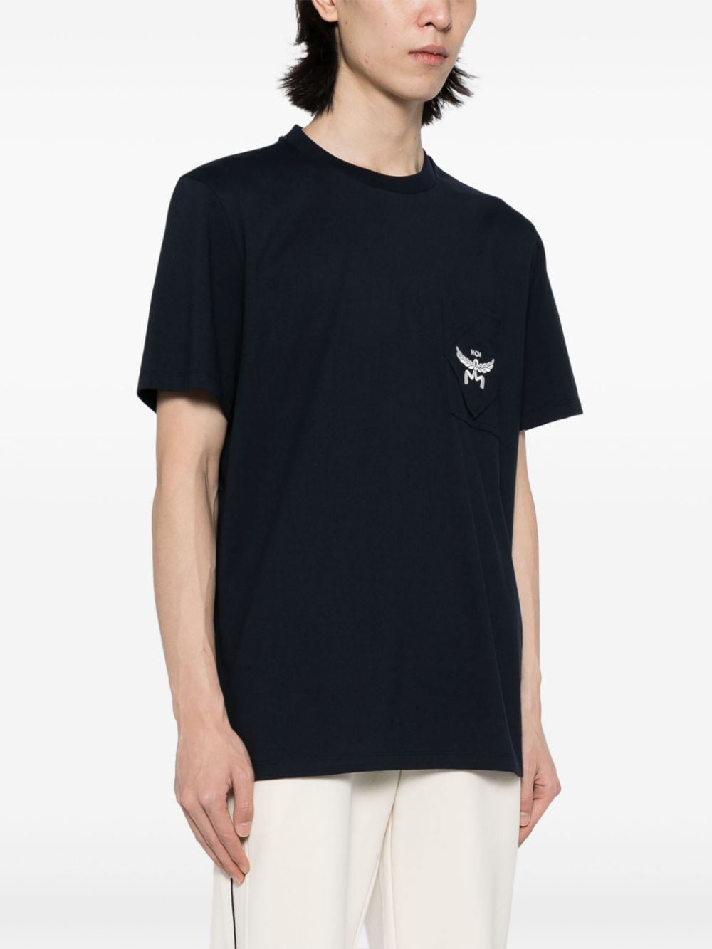 Shop Mcm Essential Logo-embroidered Cotton T-shirt In Blue