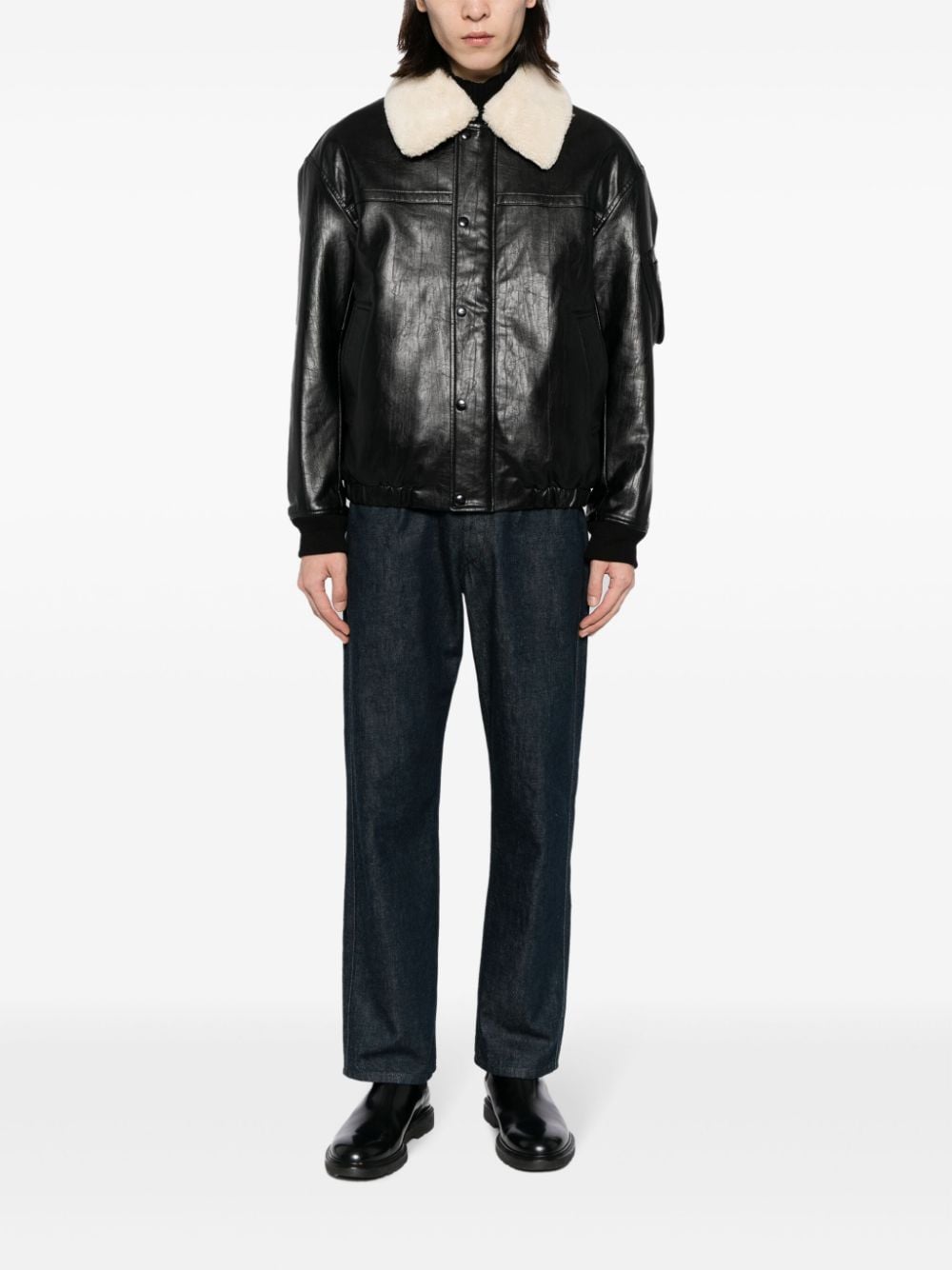 STUDIO TOMBOY detachable-collar faux-leather bomber jacket - Zwart