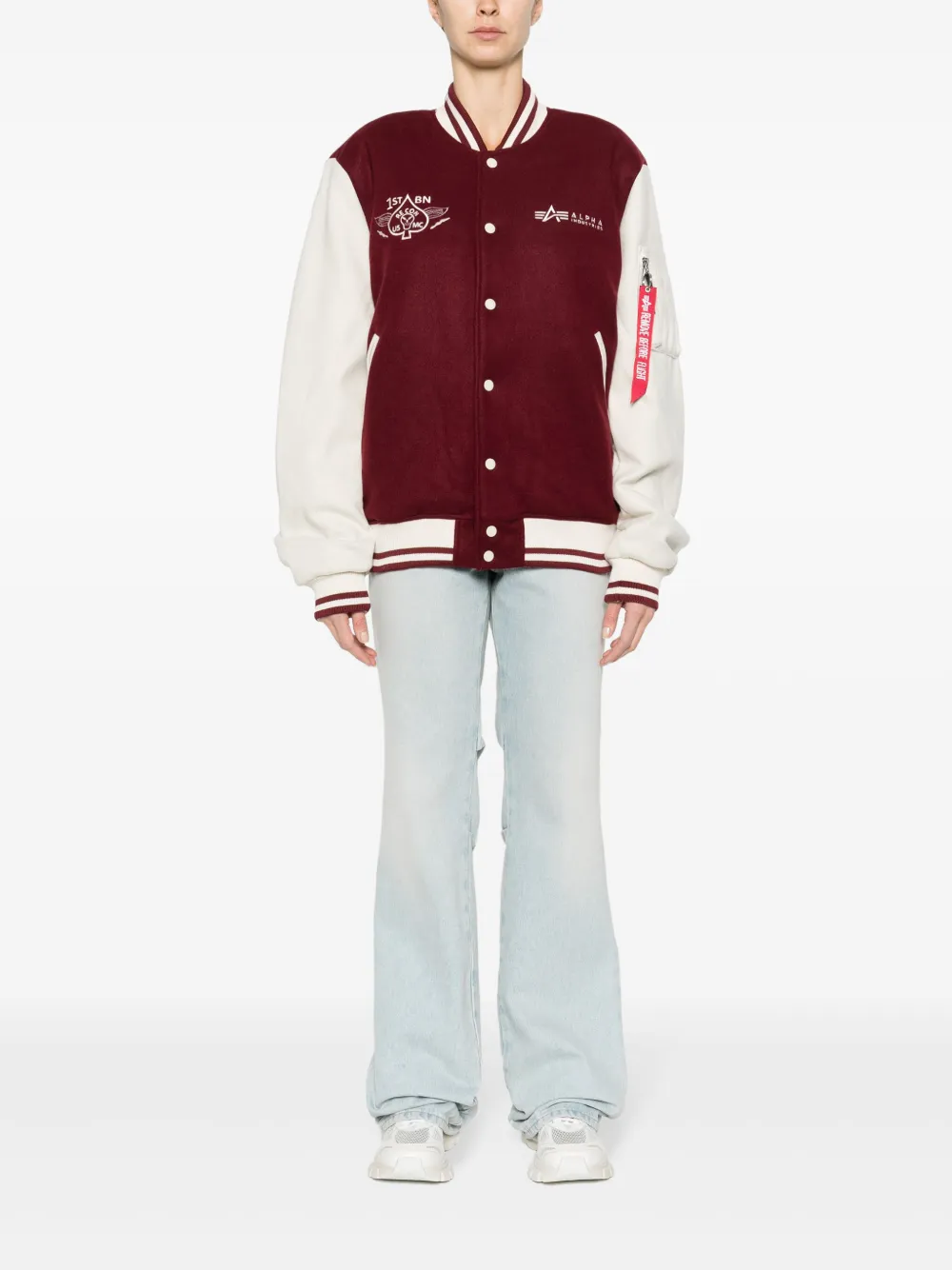 Shop Alpha Industries Logo-embroidered Varsity Bomber Jacket In Red