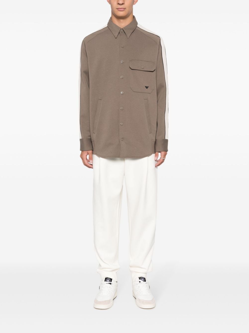 Shop Emporio Armani Side-stripe Long-sleeve Shirt In Brown