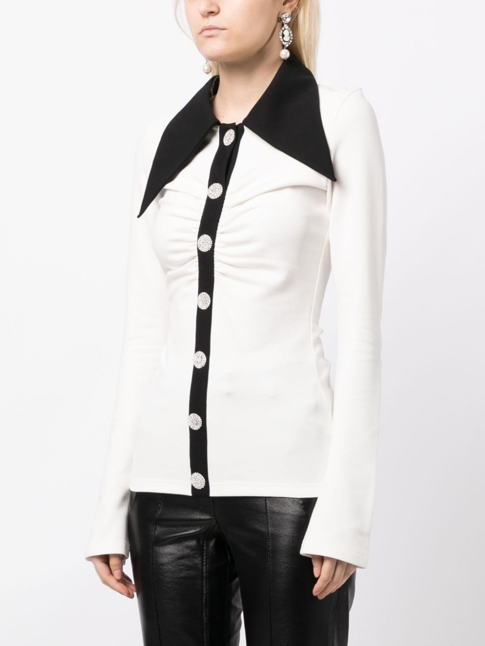 Shop Balmain Rhinestone-button Long-sleeve Shirt In Got White