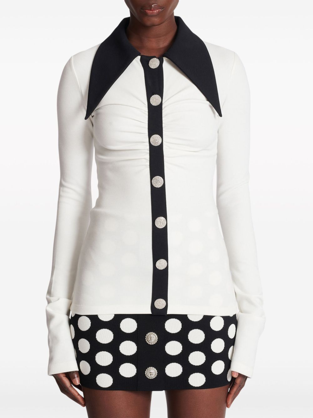 Balmain rhinestone-button long-sleeve shirt Women