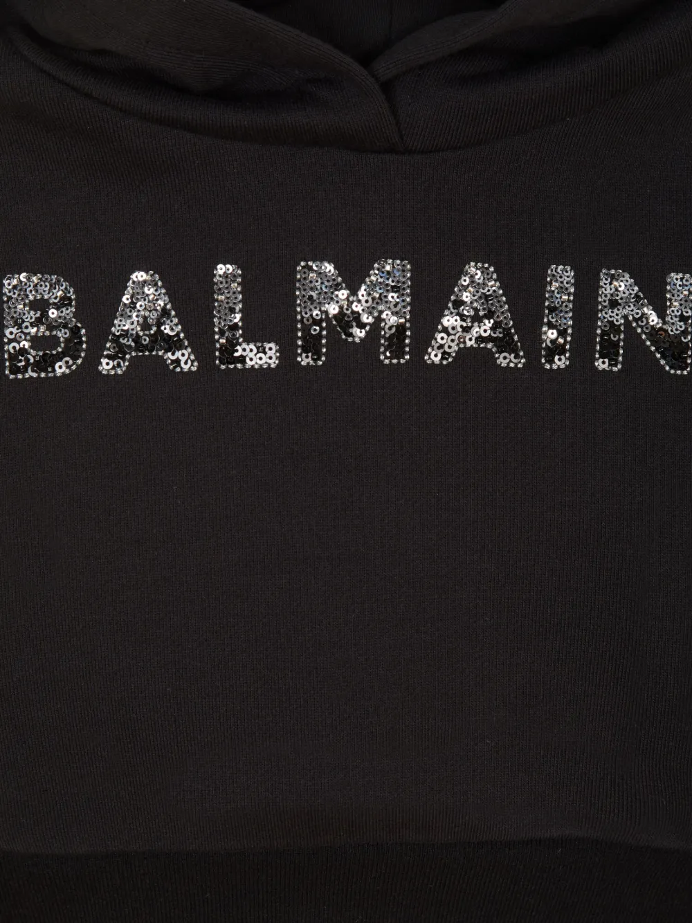 Shop Balmain Sequin-logo Cropped Cotton Hoodie In Black