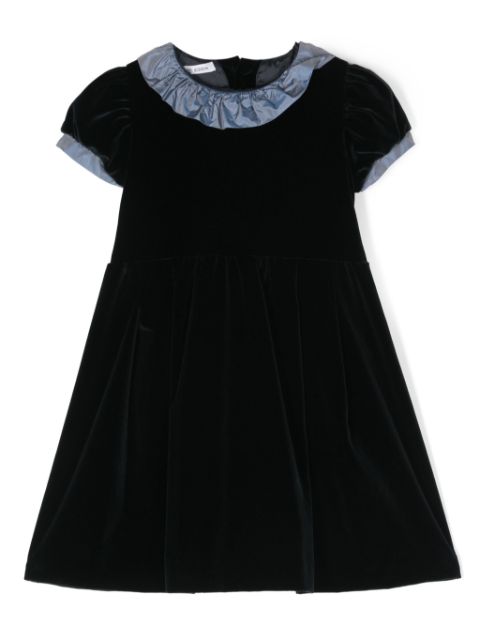 JESURUM BABY ruffled-trim short-sleeve velvet dress