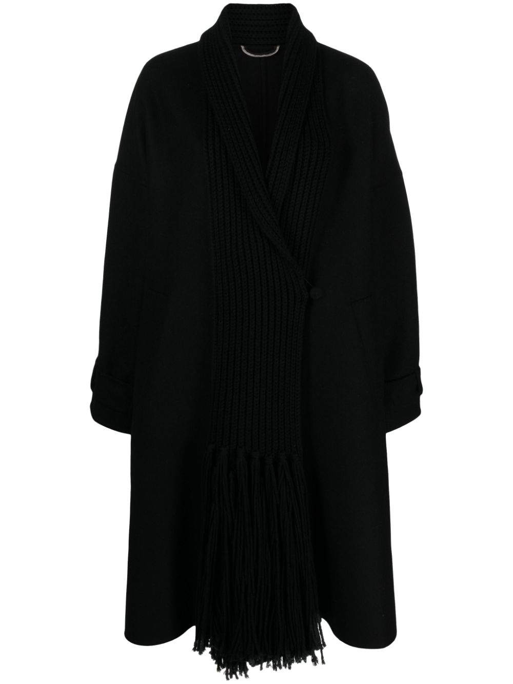 Ermanno Scervino Knitted-panel Single Breasted Coat In Black