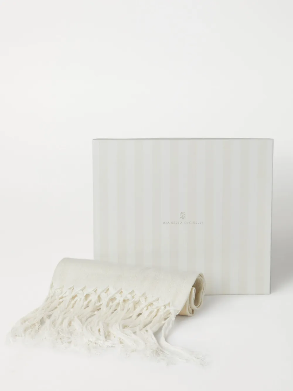 Brunello Cucinelli Macramé-detail Striped Towel In Neutrals
