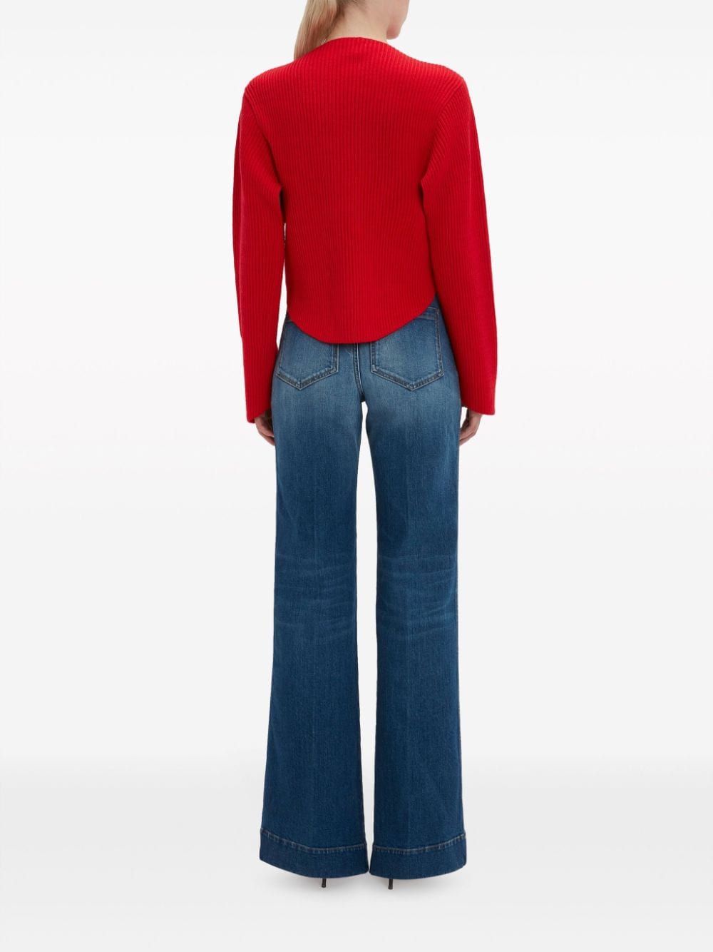 Shop Victoria Beckham Logo-embroidered Wool-blend Jumper In Red
