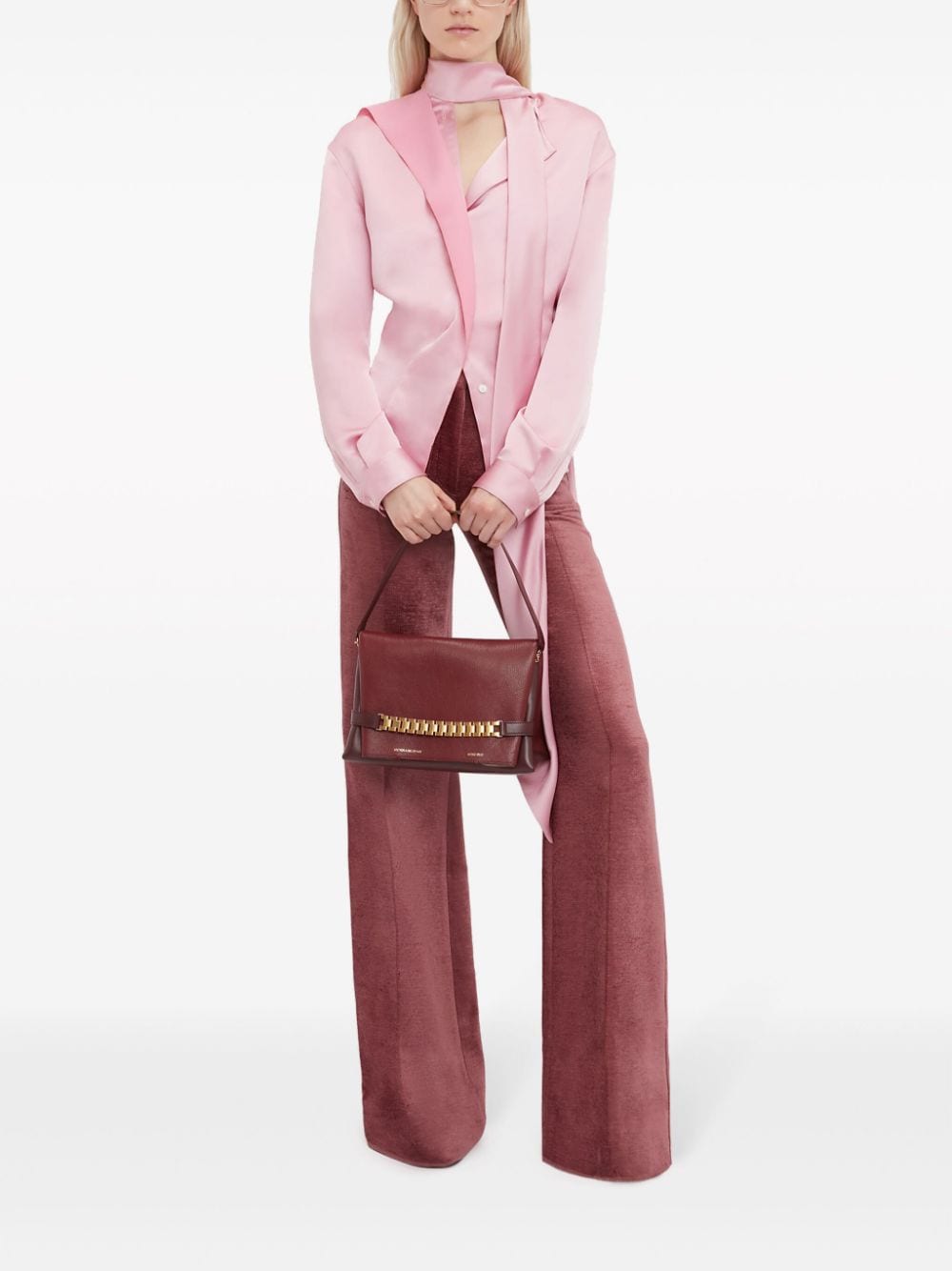Shop Victoria Beckham Scarf-detail Long-sleeved Blouse In Pink
