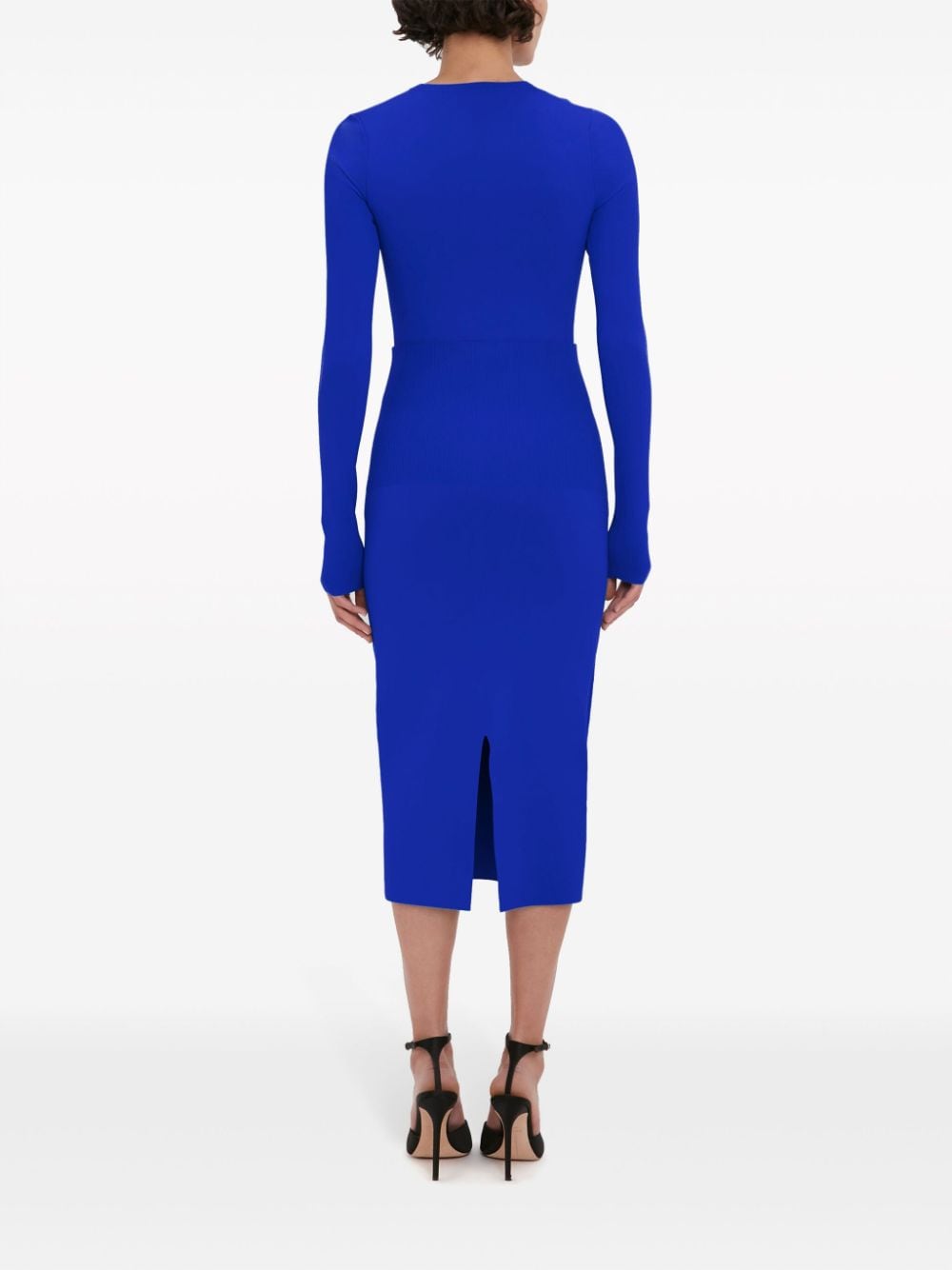 Shop Victoria Beckham Cut-out Ribbed Long-sleeve Top In Blue