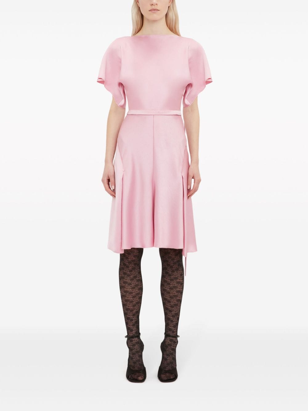 Shop Victoria Beckham Draped-back Satin-finish Dress In Pink