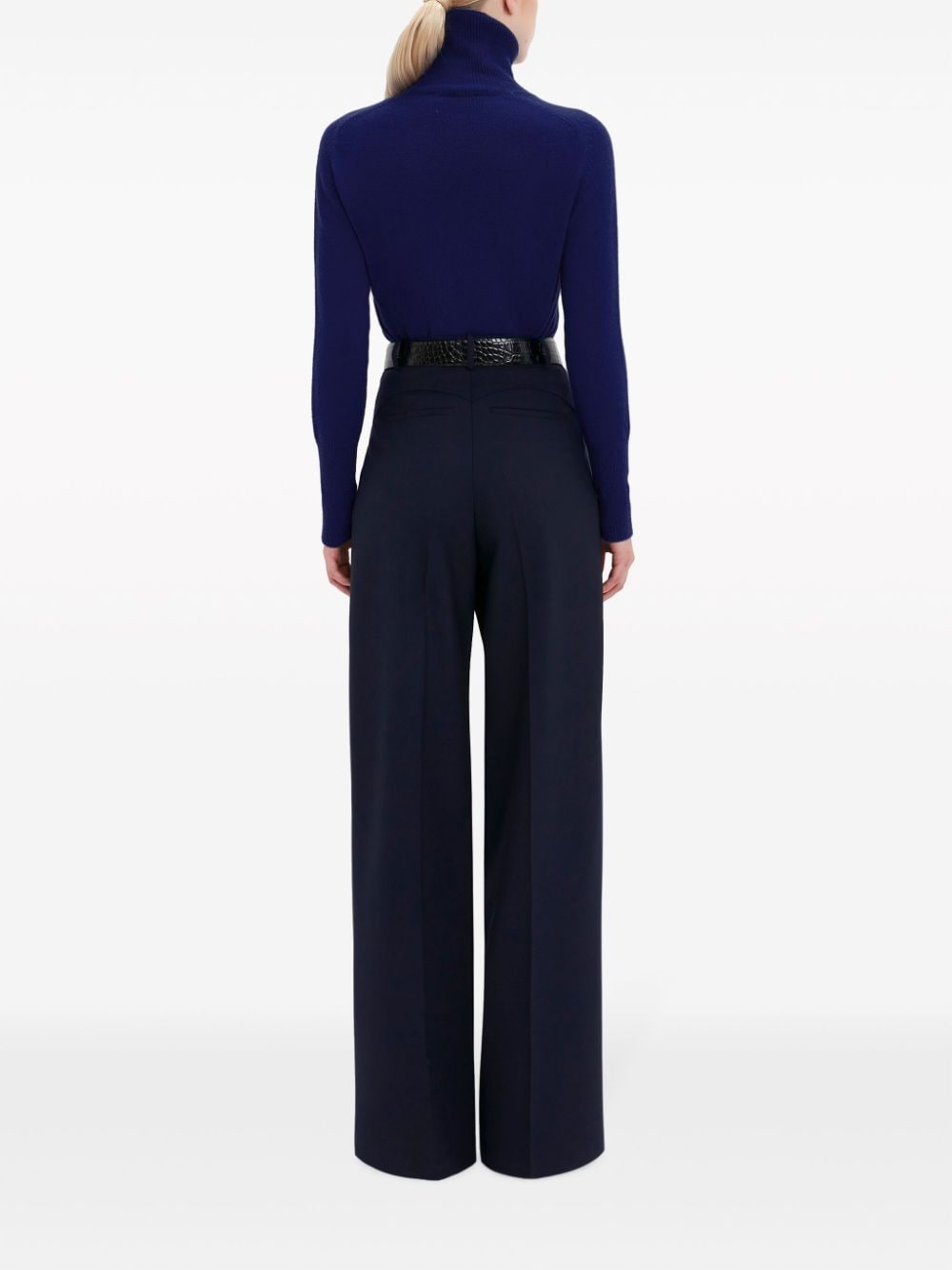 Shop Victoria Beckham Pressed-crease Concealed-fastening Tailored Trousers In Blue