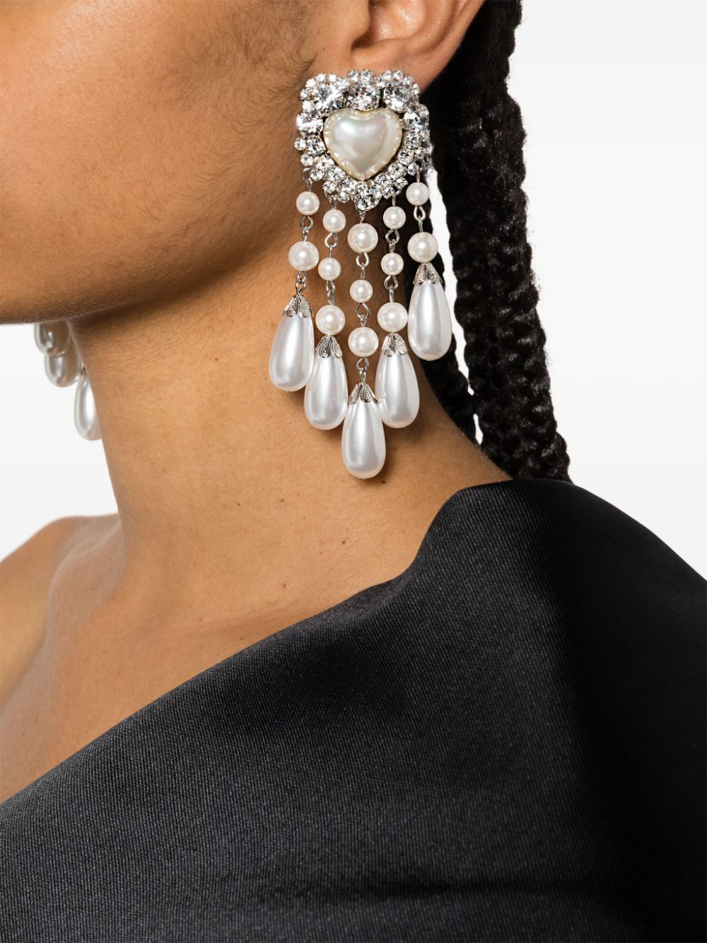 Shop Alessandra Rich Heart-shape Crystal-embellished Drop Earrings In Silver