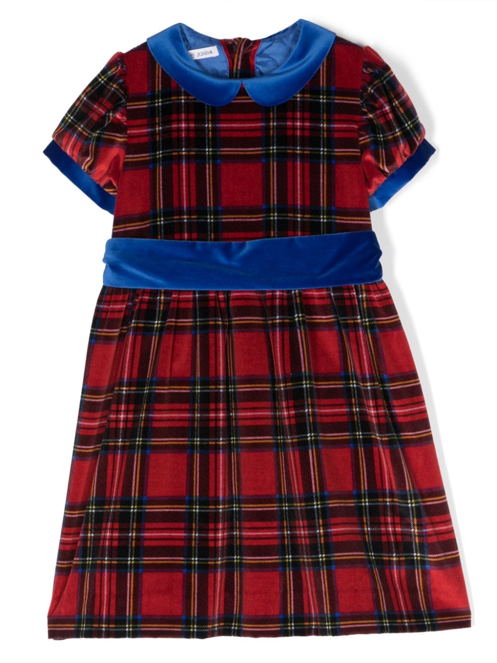 Jesurum Baby Kids' Plaid-check Velvet Flared Dress In Red