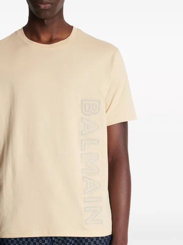 Balmain logo embossed Cotton T Shirt Neutrals