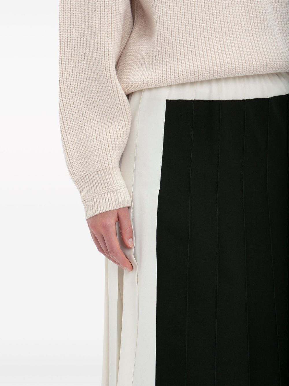 Shop Victoria Beckham Pleated Silk Midi Skirt In Neutrals