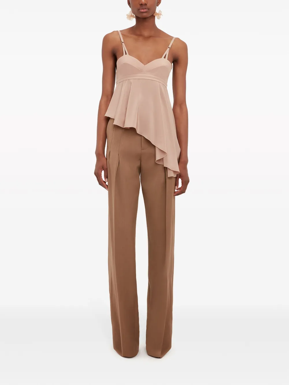 Shop Victoria Beckham Pleated High-waist Straight-leg Trousers In Brown