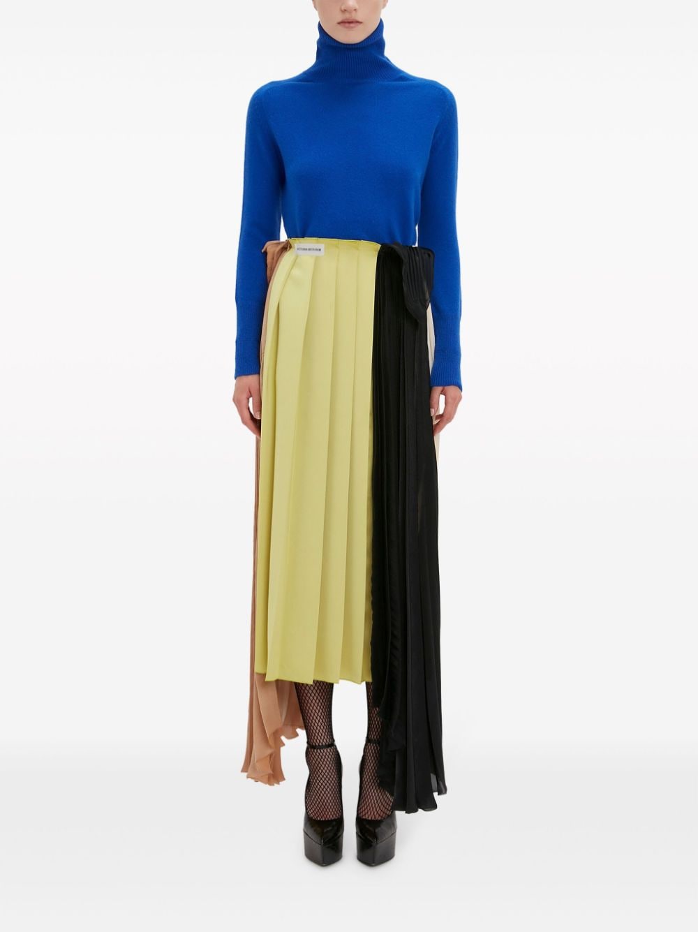 Shop Victoria Beckham Colour-block Pleated Asymmetric Skirt In Yellow