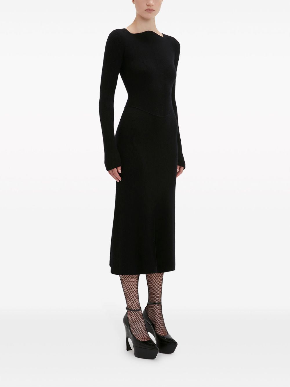 Shop Victoria Beckham Ribbed Stretch-wool Midi Dress In Black