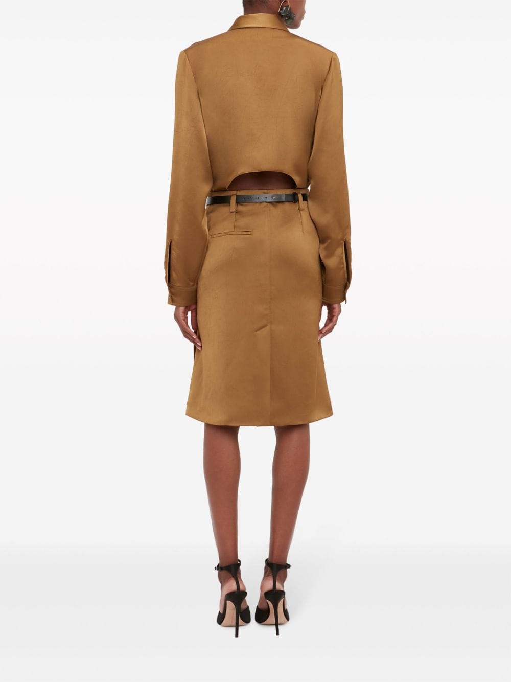 Shop Victoria Beckham Crinkle-finish High-waisted Skirt In Brown